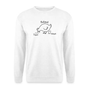 Huhn Input Output Skizze - Unisex Pullover - Weiß - Vorne - Alina (178cm) & Michal (187cm)