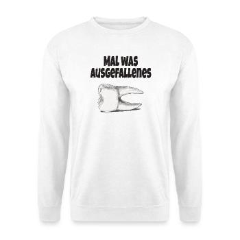 Mal was Ausgefallenes – Lustiger Zahn Spruch - Unisex Pullover - Weiß - Vorne - Alina (178cm) & Michal (187cm)