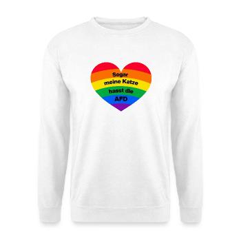 SOGAR MEINE KATZE HASST DIE AFD, NO NZS NO AFD - Unisex Pullover - Weiß - Vorne - Alina (178cm) & Michal (187cm)