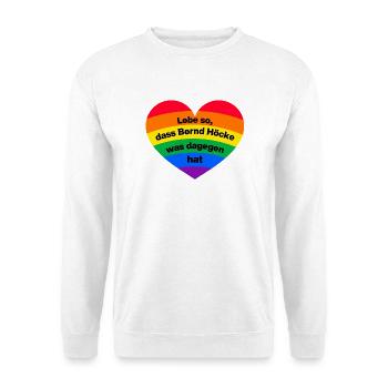 LEBE SO, DASS BEERND HÖCKE WAS DAGEGEN HAT, NO AFD - Unisex Pullover - Weiß - Vorne - Alina (178cm) & Michal (187cm)