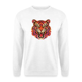 Psychedelischer Tigerkopf - Unisex Pullover - Weiß - Vorne - Alina (178cm) & Michal (187cm)