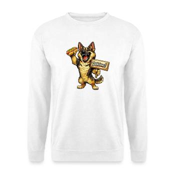 Schäferhund mit Fast Food - Unisex Pullover - Weiß - Vorne - Alina (178cm) & Michal (187cm)