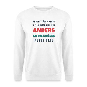 Angler lügen nicht Sie erinnern sich anders - Unisex Pullover - Weiß - Vorne - Alina (178cm) & Michal (187cm)