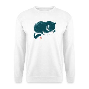 Schlafende Katze Japanischer Holzschnitt Stil - Unisex Pullover - Weiß - Vorne - Alina (178cm) & Michal (187cm)