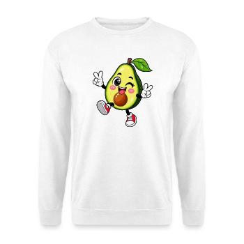 Avocado-Groove: Zwinkerndes Fruchtfröhchen - Unisex Pullover - Weiß - Vorne - Alina (178cm) & Michal (187cm)