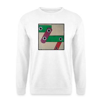 Geometrische Farbbande Popkunst - Unisex Pullover - Weiß - Vorne - Alina (178cm) & Michal (187cm)