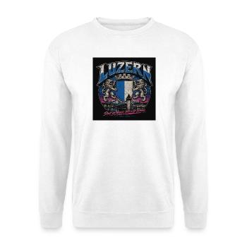 Luzern Crest: Löwen & See Panorama - Unisex Pullover - Weiß - Vorne - Alina (178cm) & Michal (187cm)