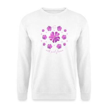 Pinke Blumen rosa Blumenmuster - Unisex Pullover - Weiß - Vorne - Alina (178cm) & Michal (187cm)