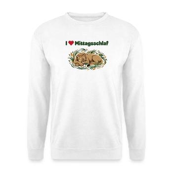 Ich liebe Mittagsschlaf: Schlafende Raubkatze - Unisex Pullover - Weiß - Vorne - Alina (178cm) & Michal (187cm)