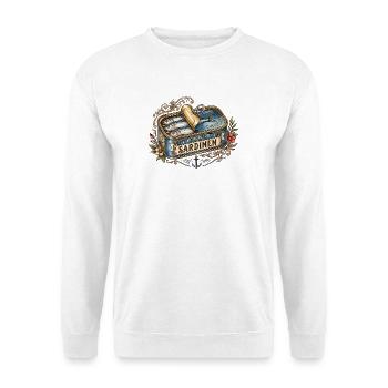 Vintage Sardinen – Die feine Kunst des Genießens - Unisex Pullover - Weiß - Vorne - Alina (178cm) & Michal (187cm)