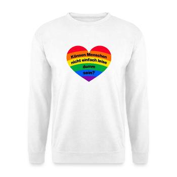 KÖNNEN MENSCHEN NICHT LEISE DUMM SEIN? NO AFD - Unisex Pullover - Weiß - Vorne - Alina (178cm) & Michal (187cm)