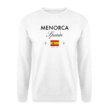 Menorca Spanien Koordinaten Reise Souvenir - Unisex Pullover - Weiß - Vorne - Alina (178cm) & Michal (187cm)