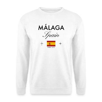 Málaga Spanien Koordinaten Reise Souvenir - Unisex Pullover - Weiß - Vorne - Alina (178cm) & Michal (187cm)