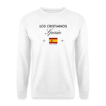 Los Cristianos Teneriffa Koordinaten Souvenir - Unisex Pullover - Weiß - Vorne - Alina (178cm) & Michal (187cm)