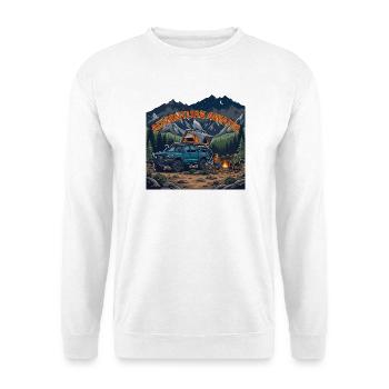 Pickup Camping am Lagerfeuer in den Bergen - Unisex Pullover - Weiß - Vorne - Alina (178cm) & Michal (187cm)