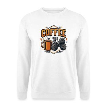 Kaffee, dann heben - Unisex Pullover - Weiß - Vorne - Alina (178cm) & Michal (187cm)