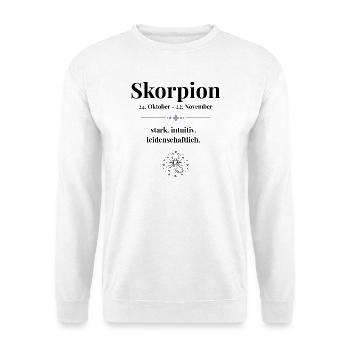 Sternzeichen Skorpion - Unisex Pullover - Weiß - Vorne - Alina (178cm) & Michal (187cm)