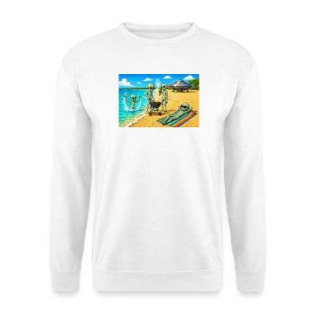 Alien Beach BBQ Day - Unisex Pullover - Weiß - Vorne - Alina (178cm) & Michal (187cm)