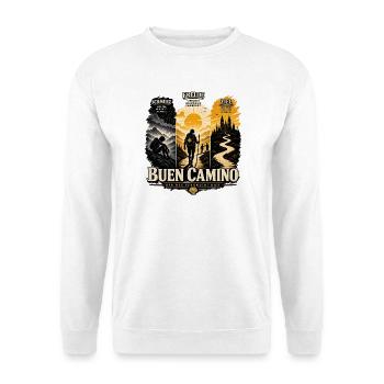 Buen Camino: Pilger Design - Unisex Pullover - Weiß - Vorne - Alina (178cm) & Michal (187cm)