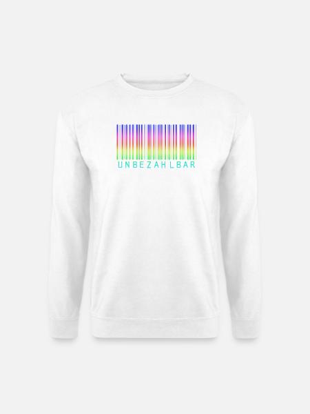 Barcode Regenbogen "UNBEZAHLBAR"  - Unisex Pullover - Weiß