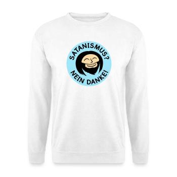Jesus - Satanismus? Nein Danke! (Farben änderbar) - Unisex Pullover - Weiß - Vorne - Alina (178cm) & Michal (187cm)