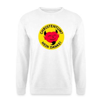 Teufel - Christentum? Nein Danke! (Farben änderbar - Unisex Pullover - Weiß - Vorne - Alina (178cm) & Michal (187cm)