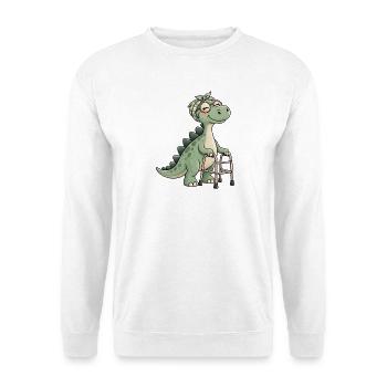 Dino mit Blumenband Rollator - Unisex Pullover - Weiß - Vorne - Alina (178cm) & Michal (187cm)
