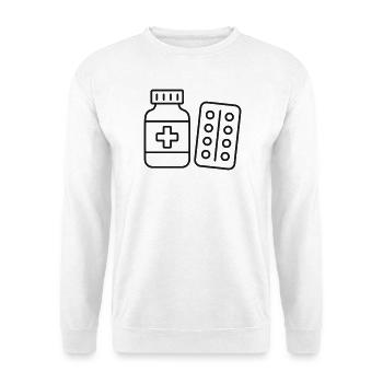 Medizinflaschen- und Tabletten-Liniensymbol - Unisex Pullover - Weiß - Vorne - Alina (178cm) & Michal (187cm)