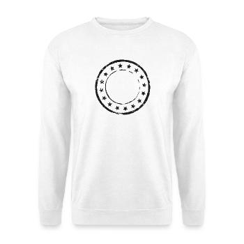 Vintage, runde Gummistempel-Schablone - Unisex Pullover - Weiß - Vorne - Alina (178cm) & Michal (187cm)