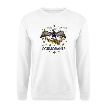 Kormoran lustiger Vogel naturverbunden - Unisex Pullover - Weiß - Vorne - Alina (178cm) & Michal (187cm)