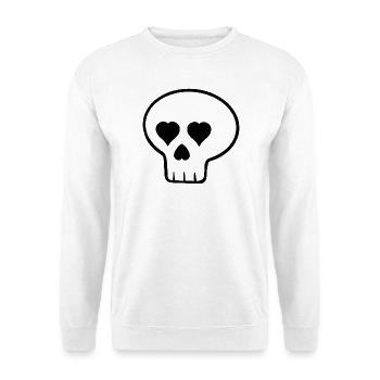 Totenkopf_Herz_schwarz - Unisex Pullover - Weiß - Vorne - Alina (178cm) & Michal (187cm)