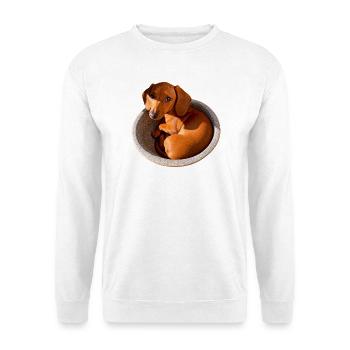 Dackel Kuschelpfote Napfdesign - Unisex Pullover - Weiß - Vorne - Alina (178cm) & Michal (187cm)