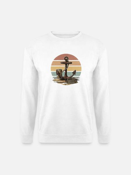 Vintage Anker Steg – Maritimes Retro Meer Motiv - Unisex Pullover - Weiß
