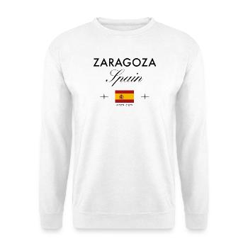 Zaragoza Spanien Koordinaten Reise Souvenir - Unisex Pullover - Weiß - Vorne - Alina (178cm) & Michal (187cm)