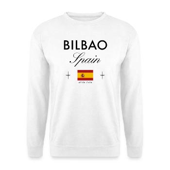 Bilbao Spanien Koordinaten Reise Souvenir - Unisex Pullover - Weiß - Vorne - Alina (178cm) & Michal (187cm)