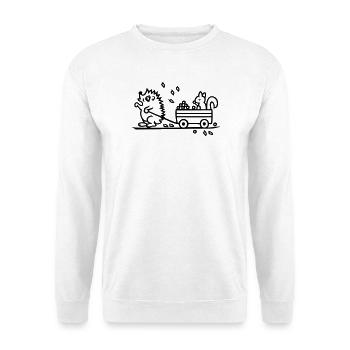 Igel mit Eichhörnchen - Unisex Pullover - Weiß - Vorne - Alina (178cm) & Michal (187cm)
