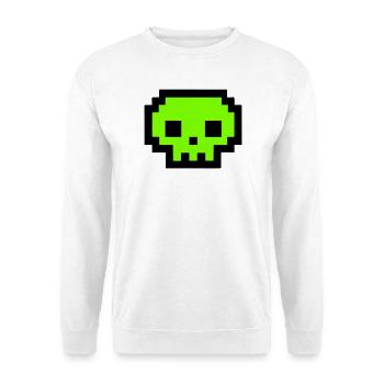 Gruener Pixel Totenkopf Icon - Unisex Pullover - Weiß - Vorne - Alina (178cm) & Michal (187cm)