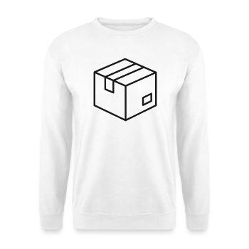 Karton-Versandkarton-Zeilen-Symbol - Unisex Pullover - Weiß - Vorne - Alina (178cm) & Michal (187cm)