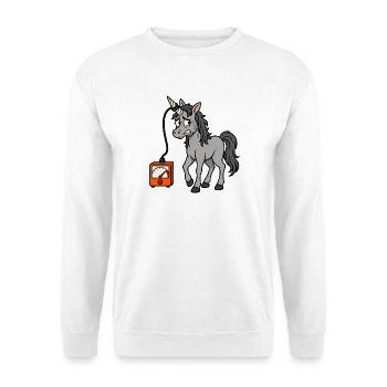 Nervöses Einhorn besteht einen Lügendetektortest nicht - Unisex Pullover - Weiß - Vorne - Alina (178cm) & Michal (187cm)