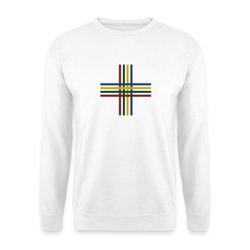 Retro geometrisches Kreuz Kunstlinse - Unisex Pullover - Weiß - Vorne - Alina (178cm) & Michal (187cm)