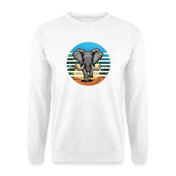 Elefant in Safari Retro Style - Unisex Pullover - Weiß - Vorne - Alina (178cm) & Michal (187cm)