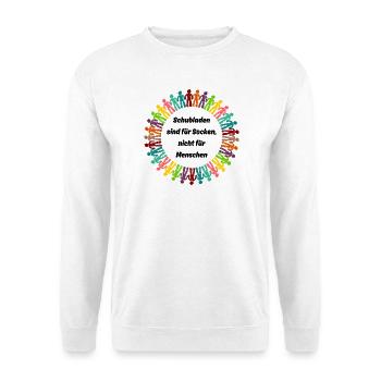 SCHUBLADEN SIND FÜR SOCKEN, TOLERANZ MENSCHENRECHT - Unisex Pullover - Weiß - Vorne - Alina (178cm) & Michal (187cm)