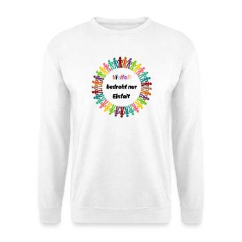 VIELFALT BEDROHT NUR EINFALT, PROTEST, NO AFD - Unisex Pullover - Weiß - Vorne - Alina (178cm) & Michal (187cm)