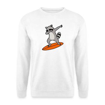 Waschbär Surf-Charme - Unisex Pullover - Weiß - Vorne - Alina (178cm) & Michal (187cm)