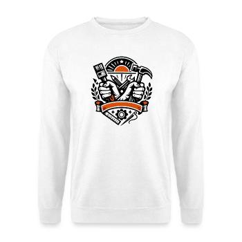 Werkzeughelden Kraftgrafik - Unisex Pullover - Weiß - Vorne - Alina (178cm) & Michal (187cm)