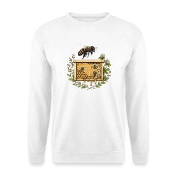 Honigwabenkranz mit Biene und Blüten - Unisex Pullover - Weiß - Vorne - Alina (178cm) & Michal (187cm)