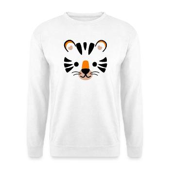 Kleines Tigergesicht Cartoon - Unisex Pullover - Weiß - Vorne - Alina (178cm) & Michal (187cm)