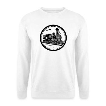 Dampflokomotive Skizze - Unisex Pullover - Weiß - Vorne - Alina (178cm) & Michal (187cm)