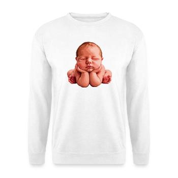 Illustration eines ruhenden Neugeborenen - Unisex Pullover - Weiß - Vorne - Alina (178cm) & Michal (187cm)