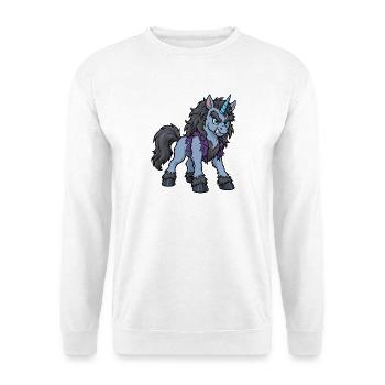 Werwolf-Einhorn zeigt seine Fangzähne - Unisex Pullover - Weiß - Vorne - Alina (178cm) & Michal (187cm)